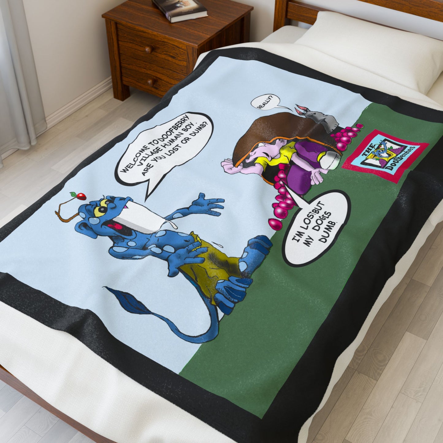 Whimsical Velveteen Plush Blanket - Cozy Cartoon Comfort for Kids
