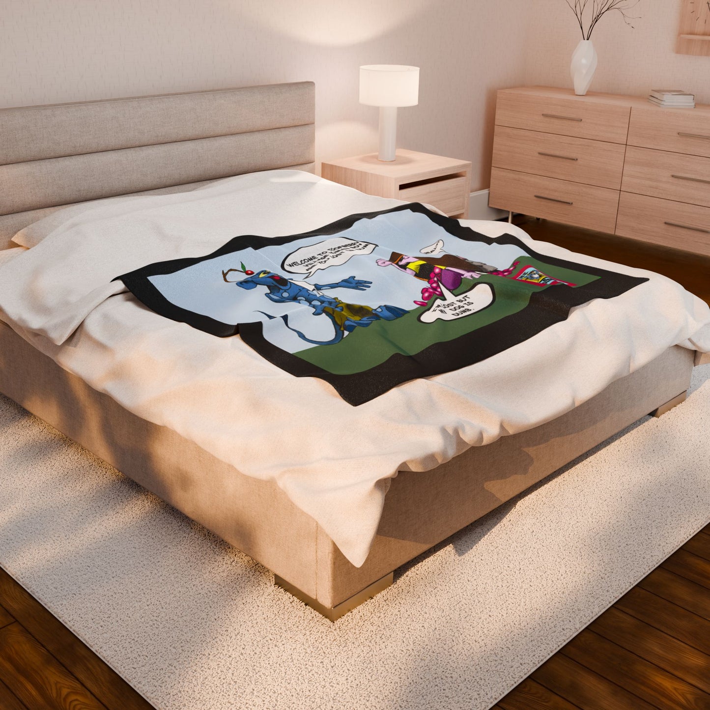 Whimsical Velveteen Plush Blanket - Cozy Cartoon Comfort for Kids