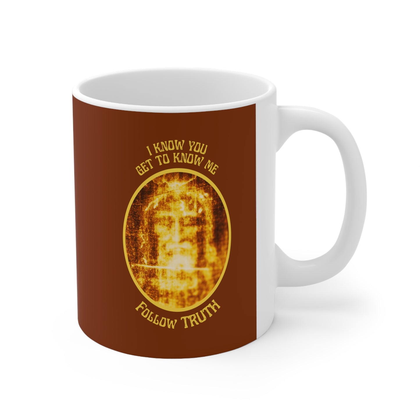 Shroud of Turin Ceramic Mug 11oz -- Jesus -- Get to Know Me