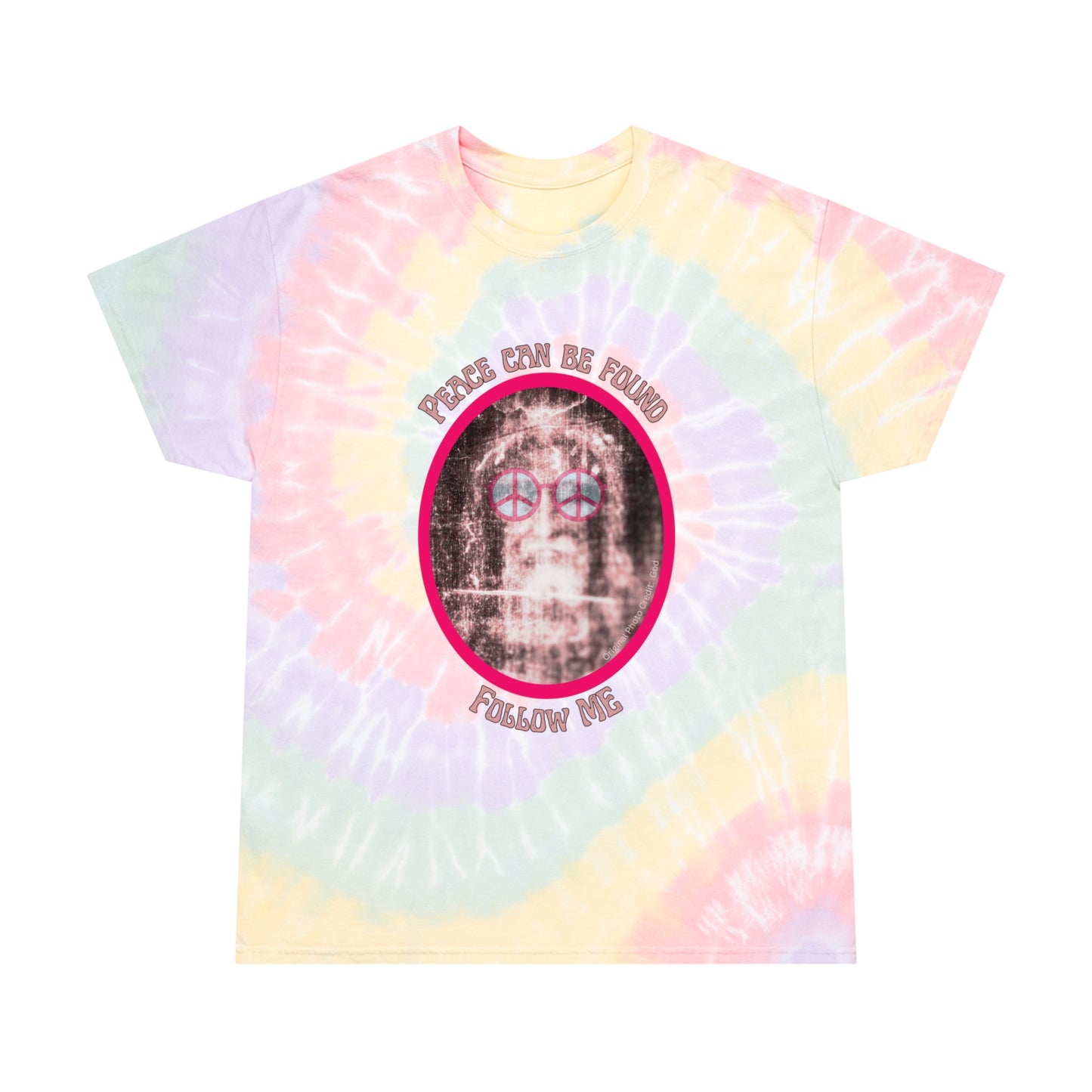 Peace Can Be Found -- Tie-Dye Tee, Spiral -- Jesus Shroud of Turin