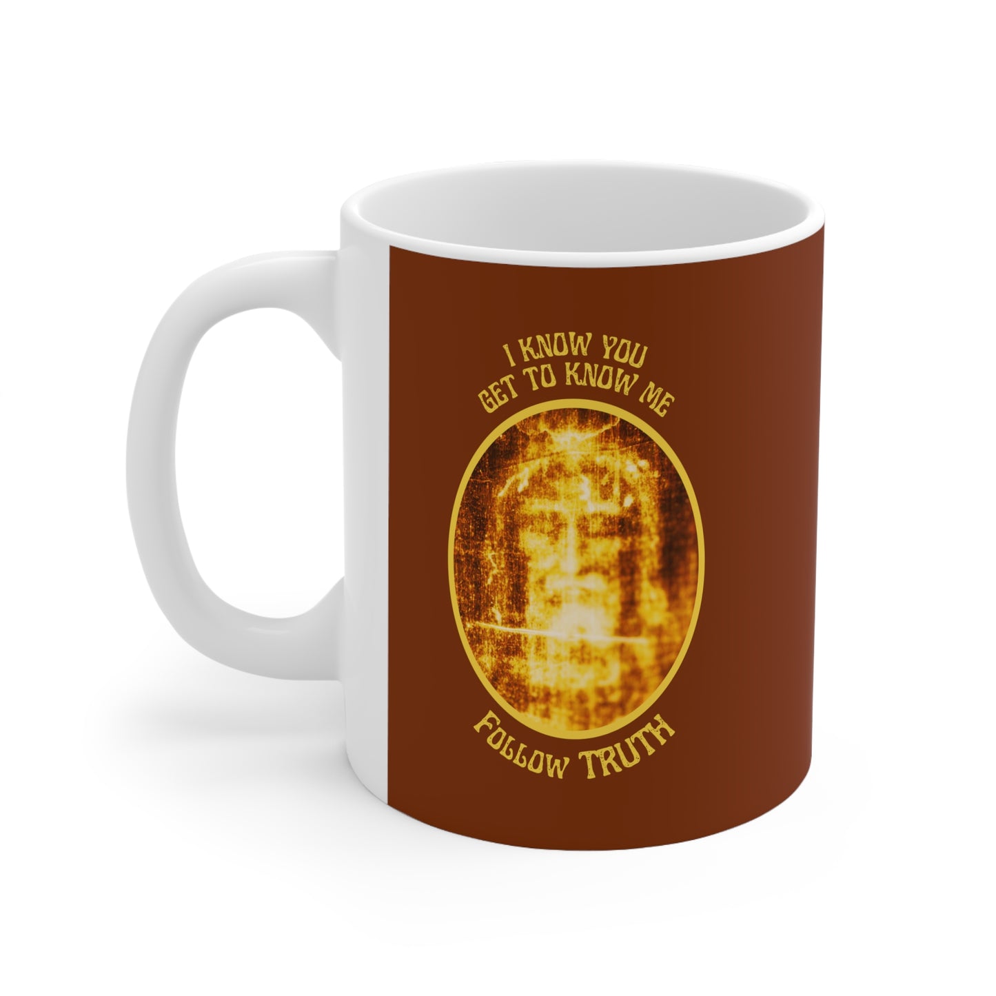 Shroud of Turin Ceramic Mug 11oz -- Jesus -- Get to Know Me