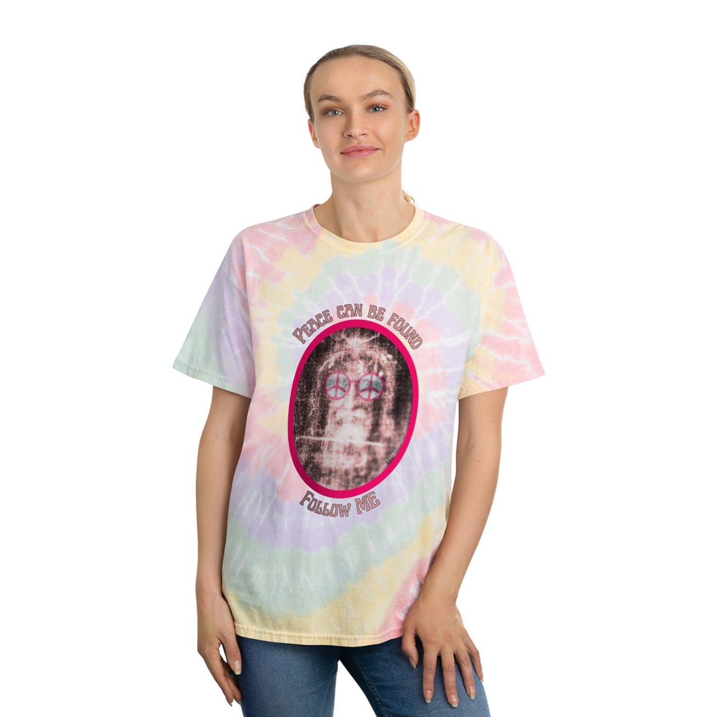 Peace Can Be Found -- Tie-Dye Tee, Spiral -- Jesus Shroud of Turin